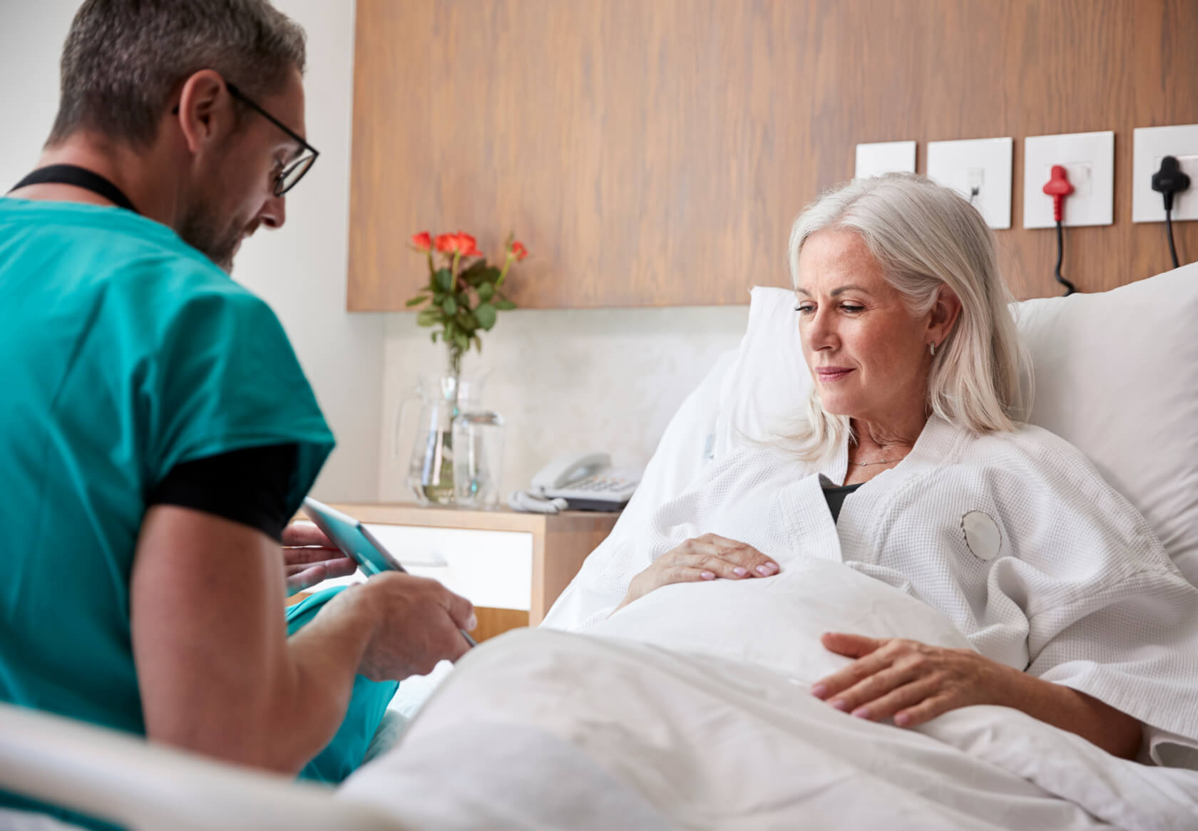 A patient in a hospital bed